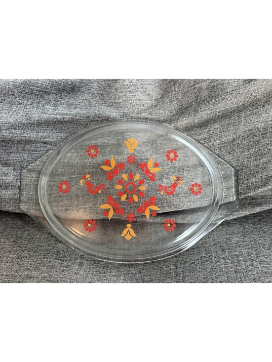 Pyrex Other - Vintage Pyrex Friendship Pattern Oval Casserole Lid 1970s Red Orange Birds